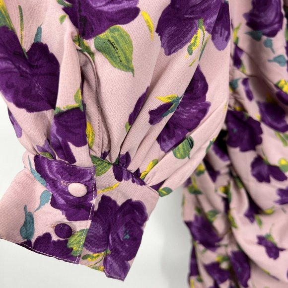 Nasty Gal Dress Purple Floral Print Balloon Sleeve Ruched Mini NWT - Picture 10 of 12